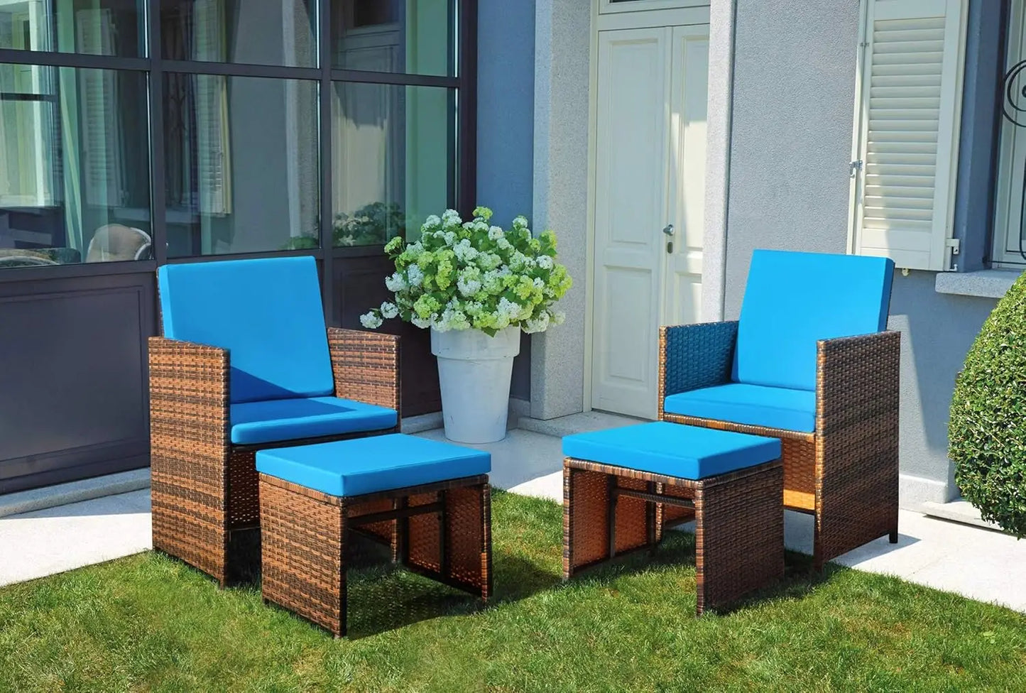 4-Piece Wicker Patio Furniture Set with Cushioned Chairs & Ottomans All Weather Balcony Porch Outdoor, Customized