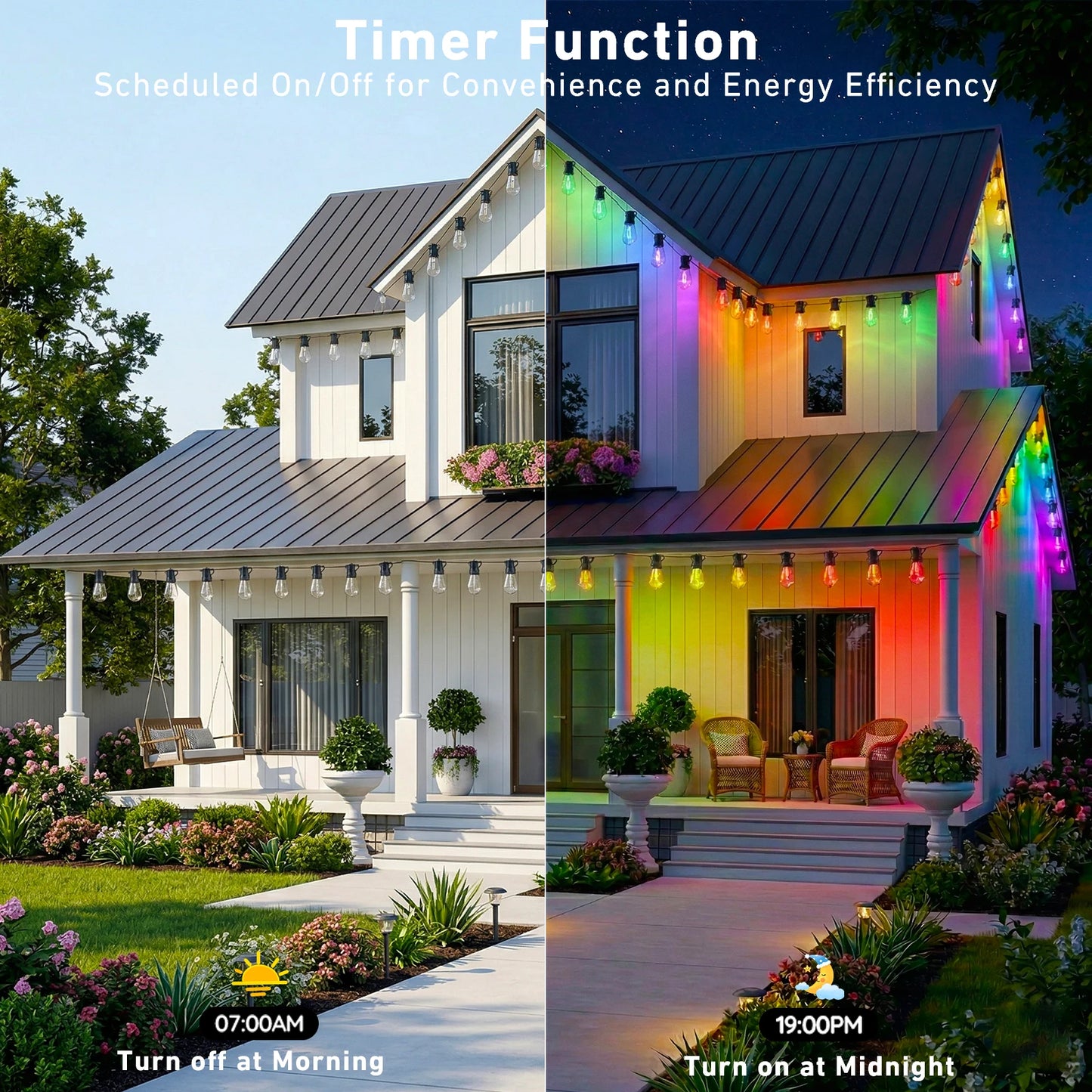 RGB IC Outdoor String Lights Dimmable With App Control IP67 Waterproof