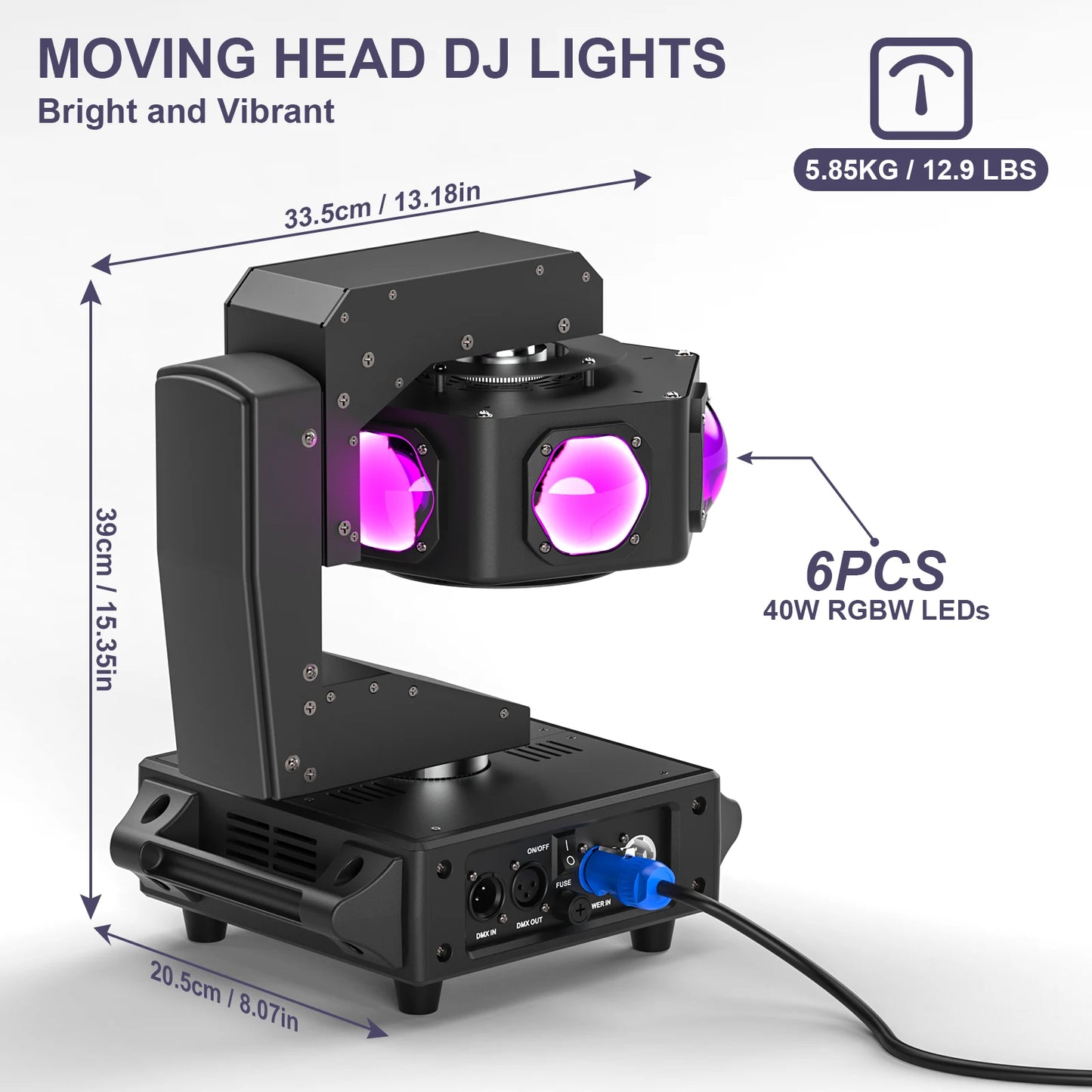 U'King 2Pcs 240W Beam Moving Head DJ Light 6LEDs RGBW 360° Rotating Stage Lights DMX512 For Disco Wedding Party Live Show Bar