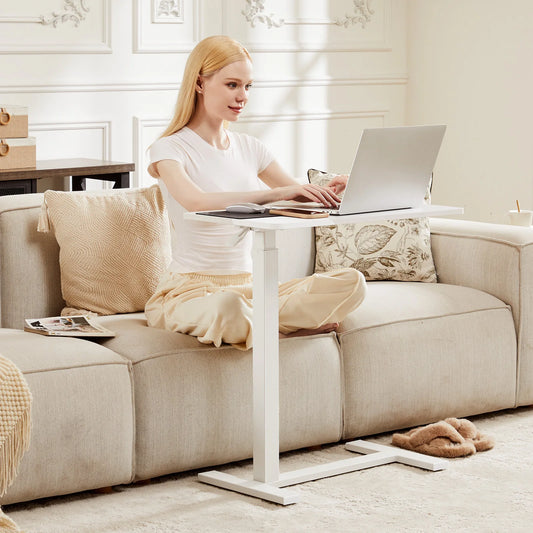 JHK Adjustable Overbed Table with Hidden Wheels for Home Use