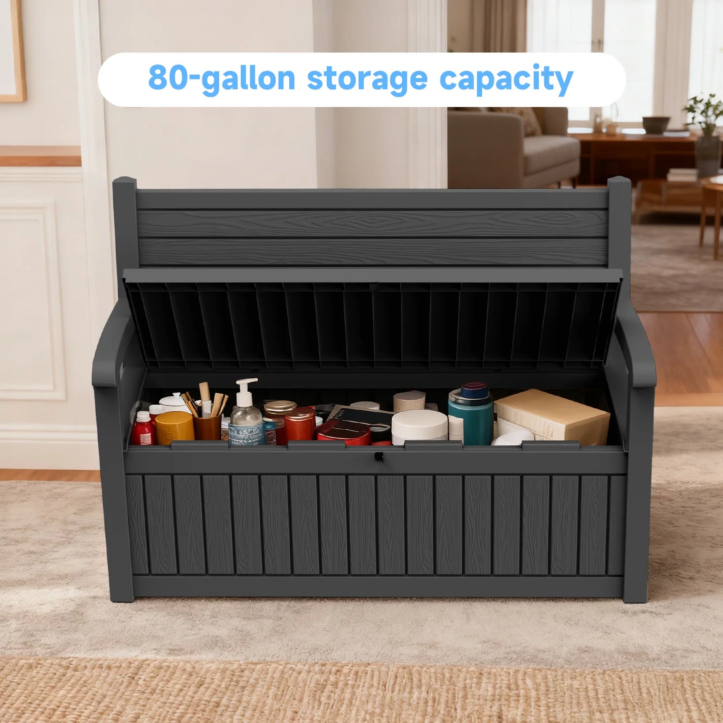 Outdoor Patio Storage Bench Plastic Weather Resistant Bench with Storage Space for Backyard Garden Poolside
