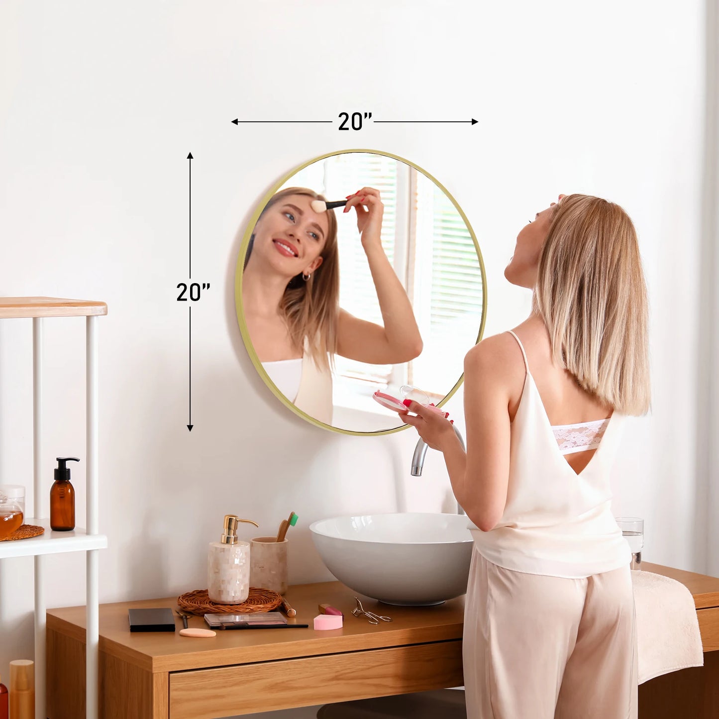 JHK Round Vanity Framed Mirror With Matte Metal Frame Tempered Glass