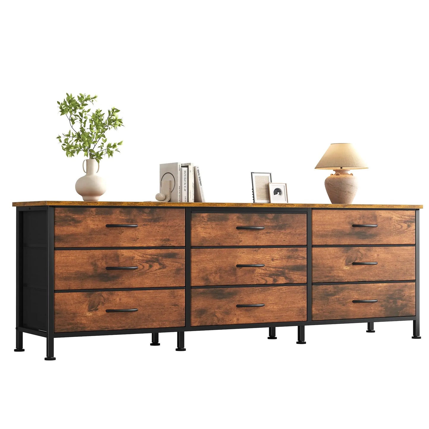 JHK Cabinet For Living Room With 9 Fabric Drawers Long Entertainment Center Up to 75 Inch TV Storage Display Of Furniture