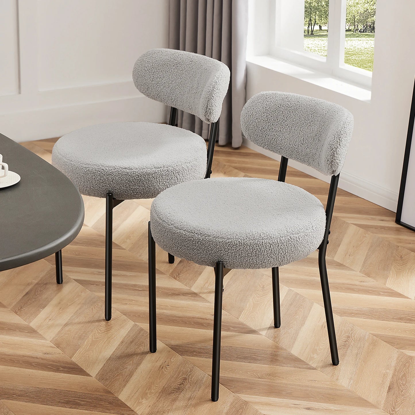 JHK Ergonomic Round Dining Chairs Set Of 2 Plush Fabric