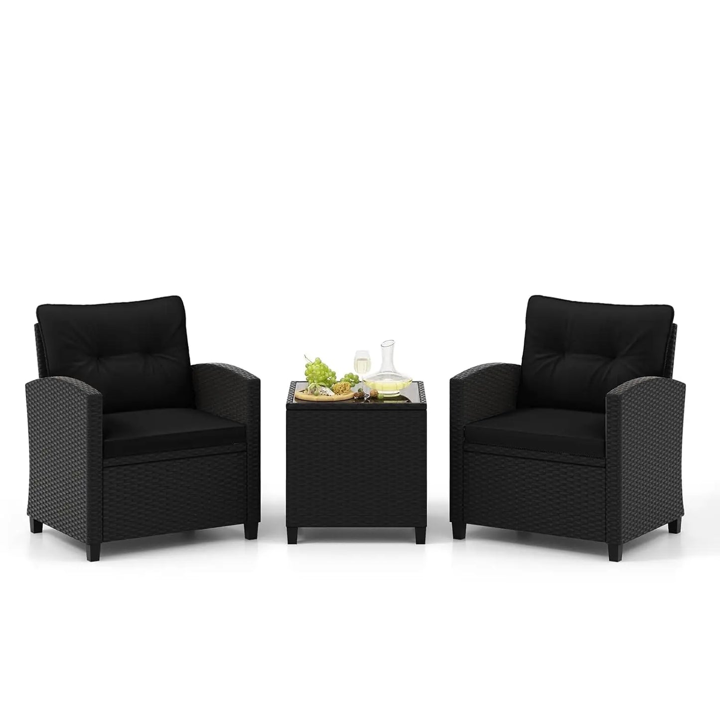3 Pieces Patio Furniture Set, PE Rattan Wicker 3 Pcs Outdoor Sofa Set w/Washable Cushion and Tempered Glass, Customized
