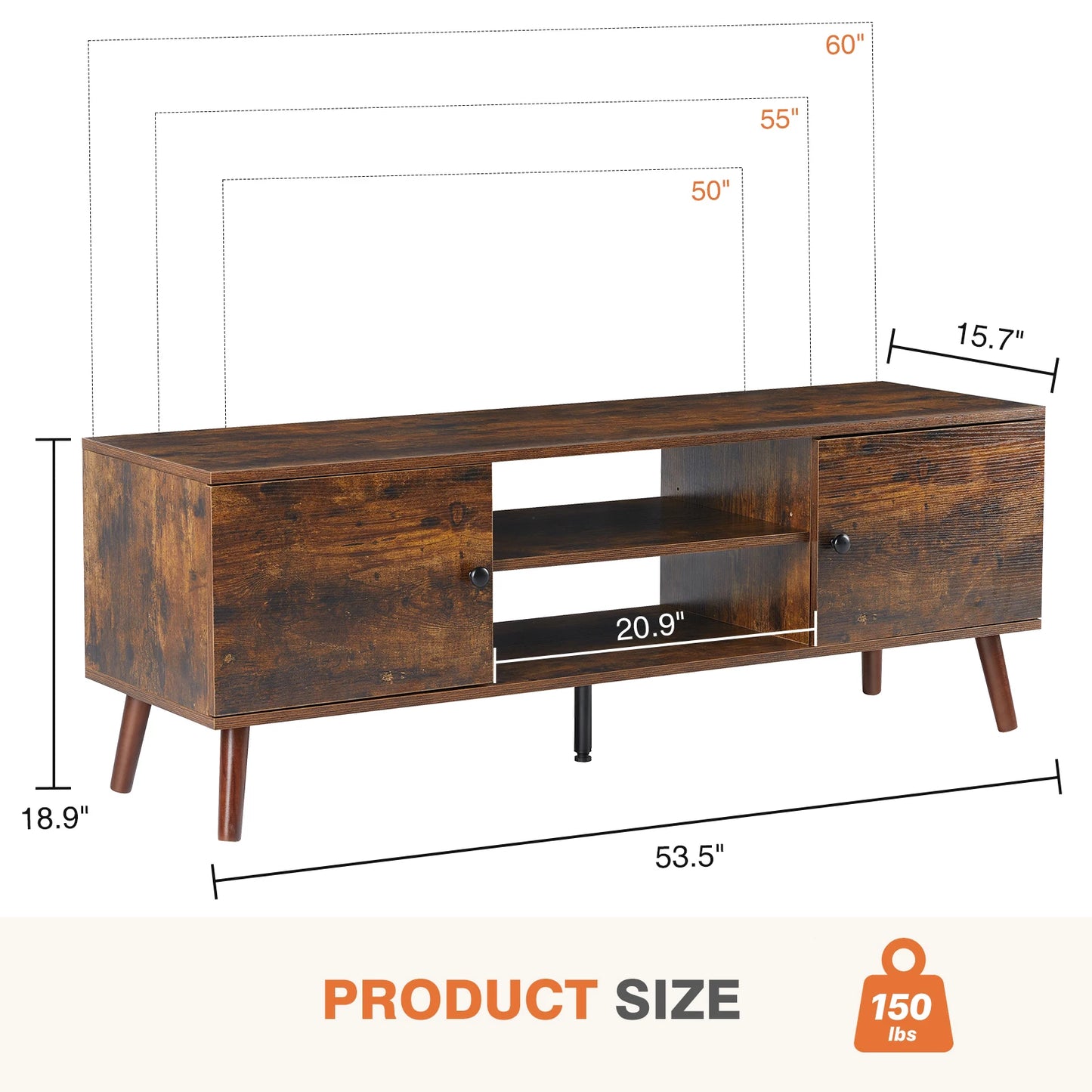 MCQ Living Room Wooden For 50 Up To 60 Inch TV Stand Adjustable Shelf 2 Storage Entertainment Center For Home Media Console