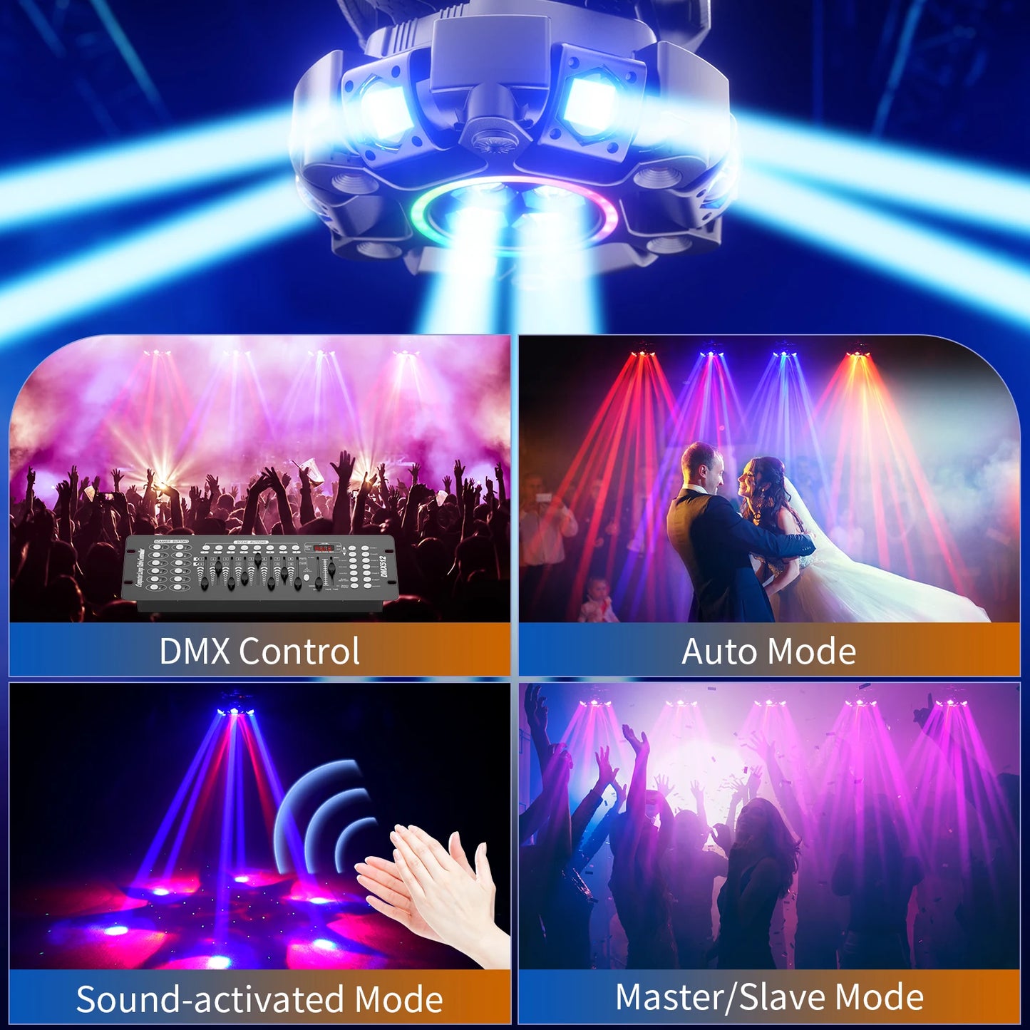 U'King 150W 6-Arm RGBW Moving Head Light DMX Strobe Stage Light Ring Effect