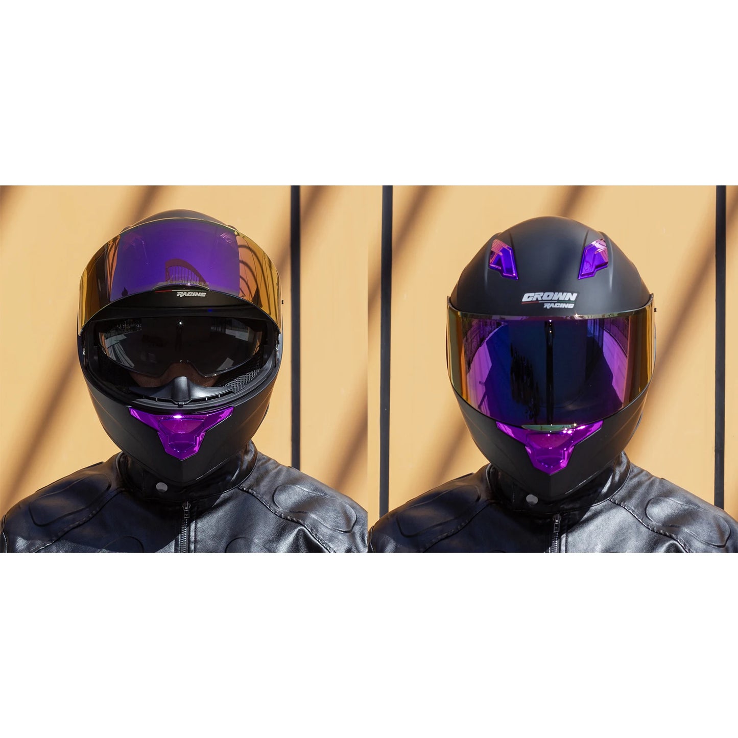 Crown Racing F-700 Full Face Motorcycle Helmet for Adults, DOT FMVSS 218 Certified Street Bike Helmet with Tinted Shield, Clear Replacement Visor and Removable Liner,Size M-XL