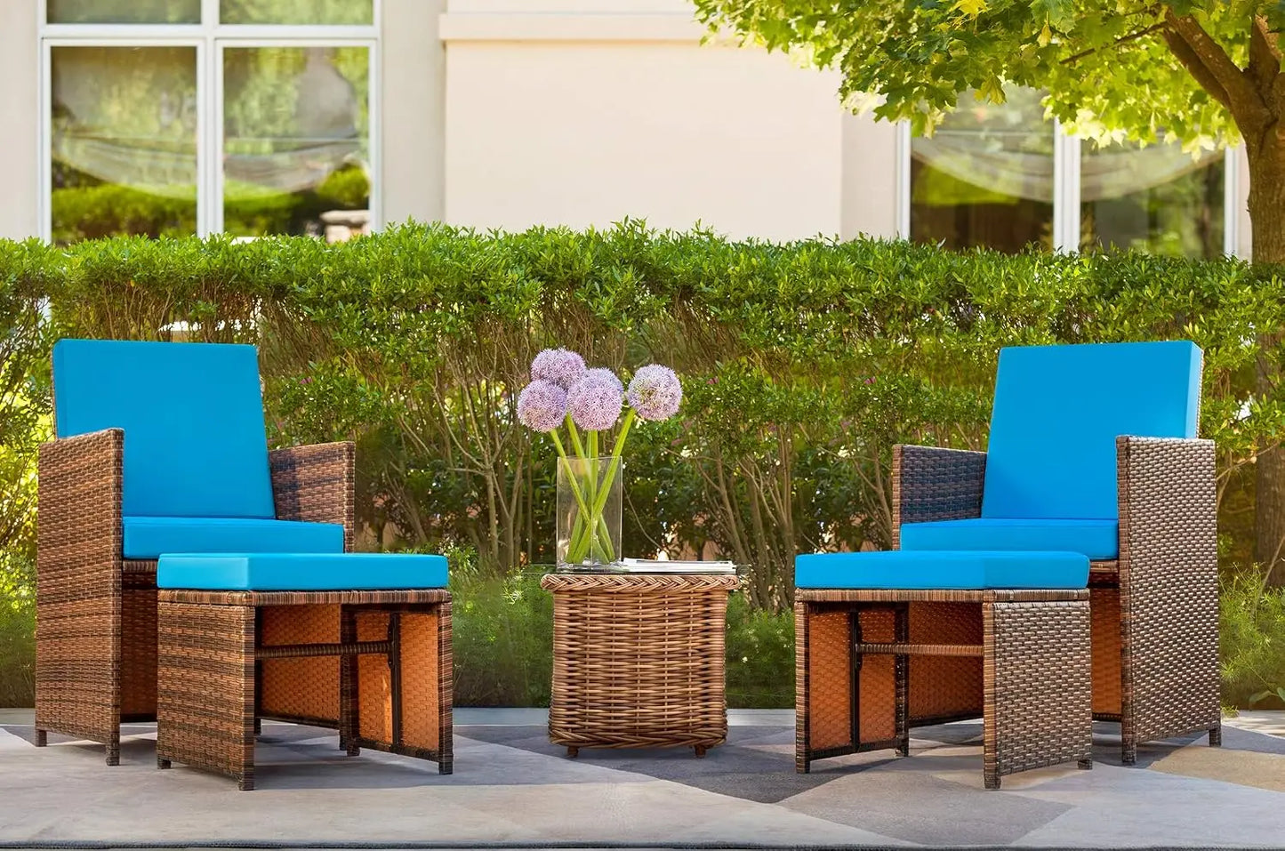 4-Piece Wicker Patio Furniture Set with Cushioned Chairs & Ottomans All Weather Balcony Porch Outdoor, Customized