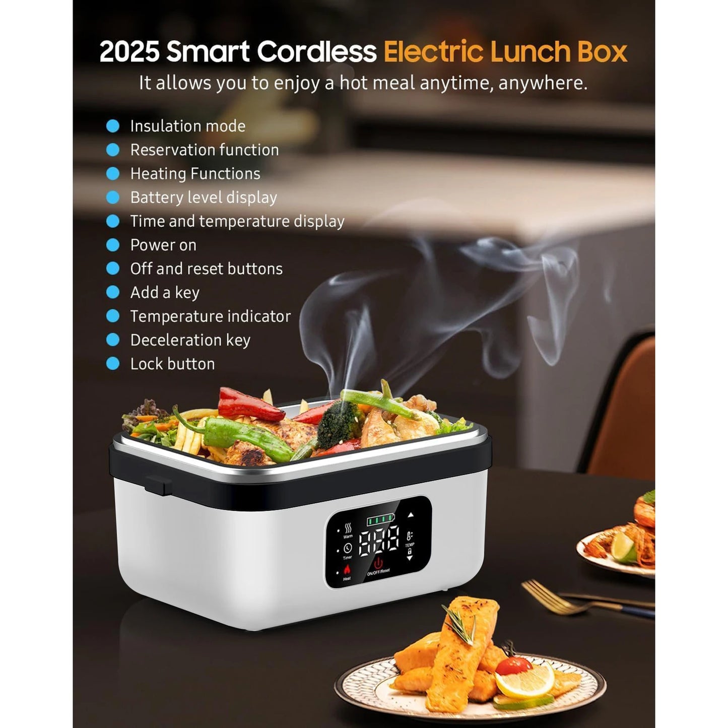 Rechargeable Timer Heating Lunch Box 8000mAh Portable Food Warmer