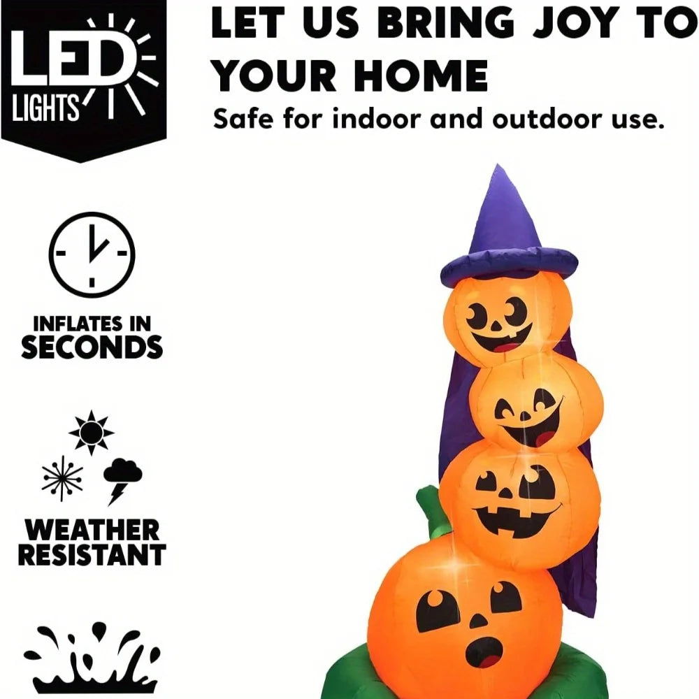 6 FT Halloween Inflatables Outdoor Decorations Blow Up Yard Decorations Inflatable Pumpkins with Witch Hat with Build-in LEDs, Stacked Pumpkins Blow Ups for Yard Halloween Decor Photobooth Props