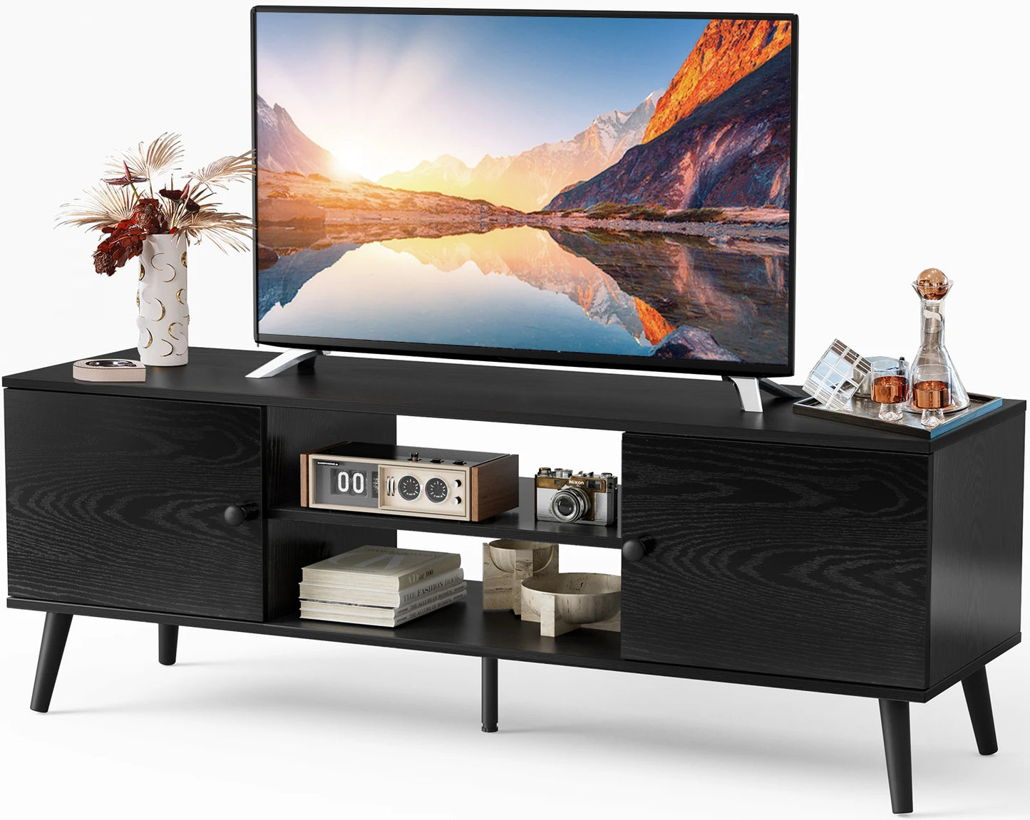 MCQ Living Room Wooden For 50 Up To 60 Inch TV Stand Adjustable Shelf 2 Storage Entertainment Center For Home Media Console