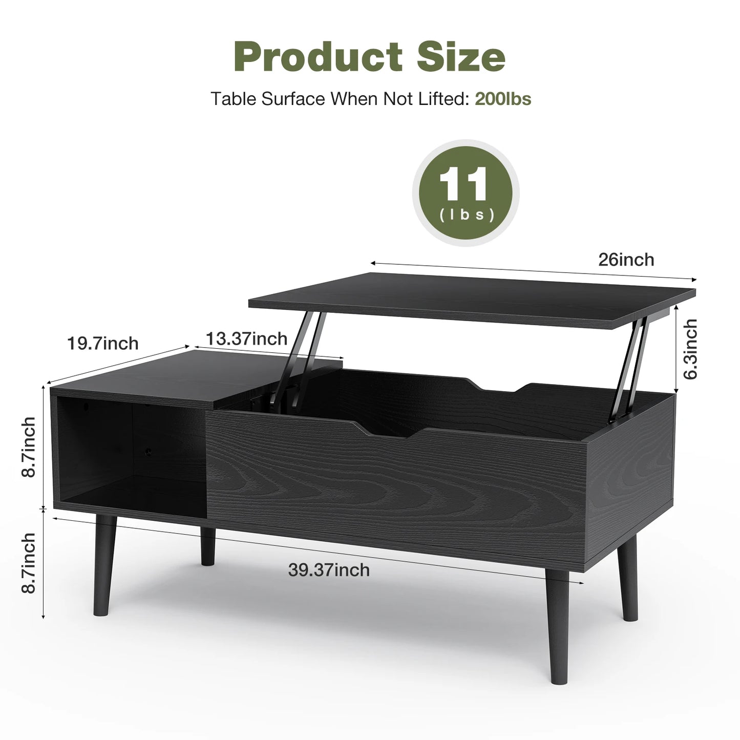 JHK Wooden Lift Top Coffee Table With Adjustable Storage Shelf