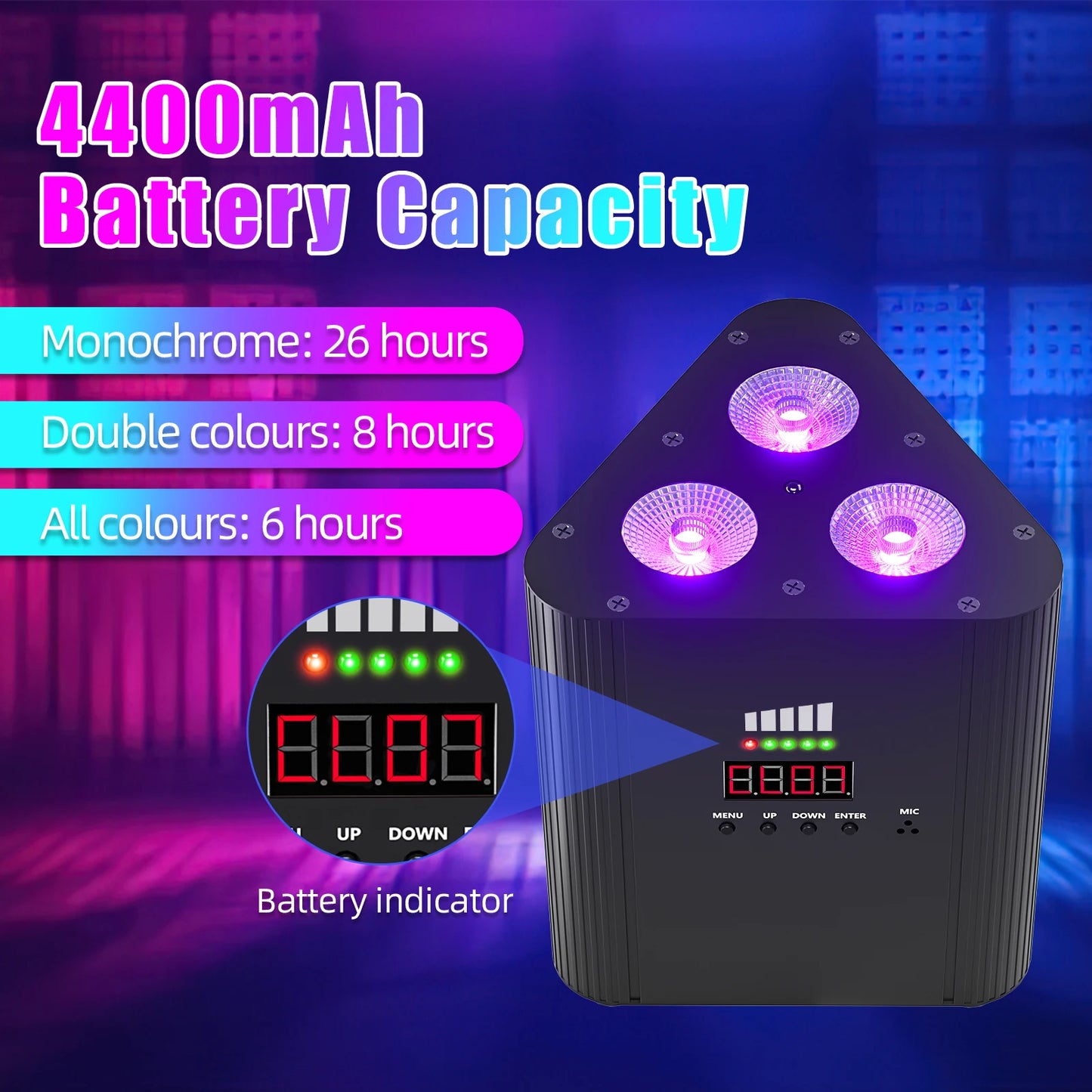 U'King 4PCS 4in1 RGBW LED Battery Par Light 3x4W Triangle Wash Wall Light DMX512 Wireless Effect Light for Concert Disco Party