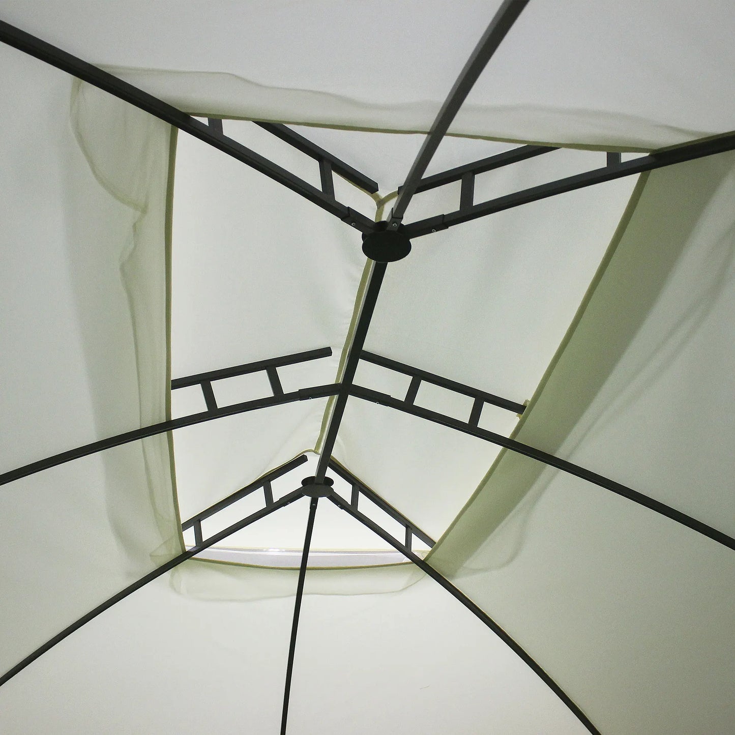 13' X 10' Patio Gazebo, Double Vented Canopy Shelter, Curtains, Steel, Beige