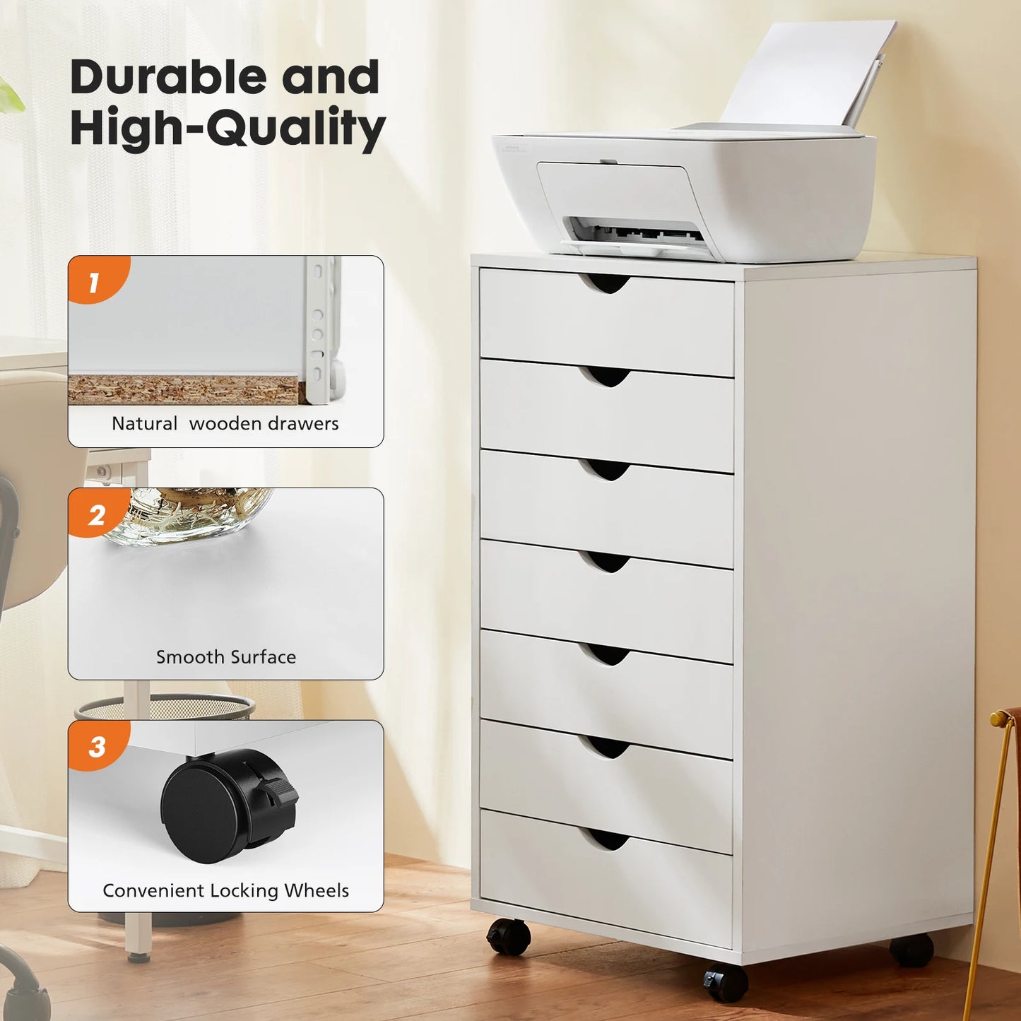 JHK 7 Drawer Chest Dresser With Wheels Rolling Storage Cabinet