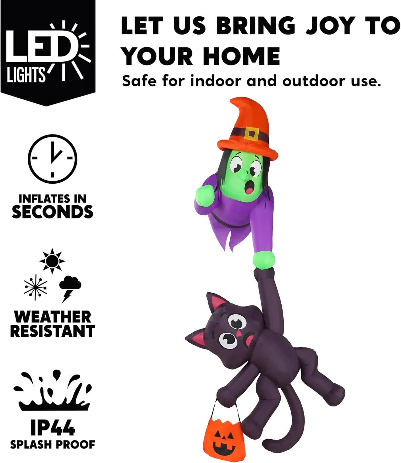 Halloween Witch And Black Cat LED Inflatable Roof Decoration