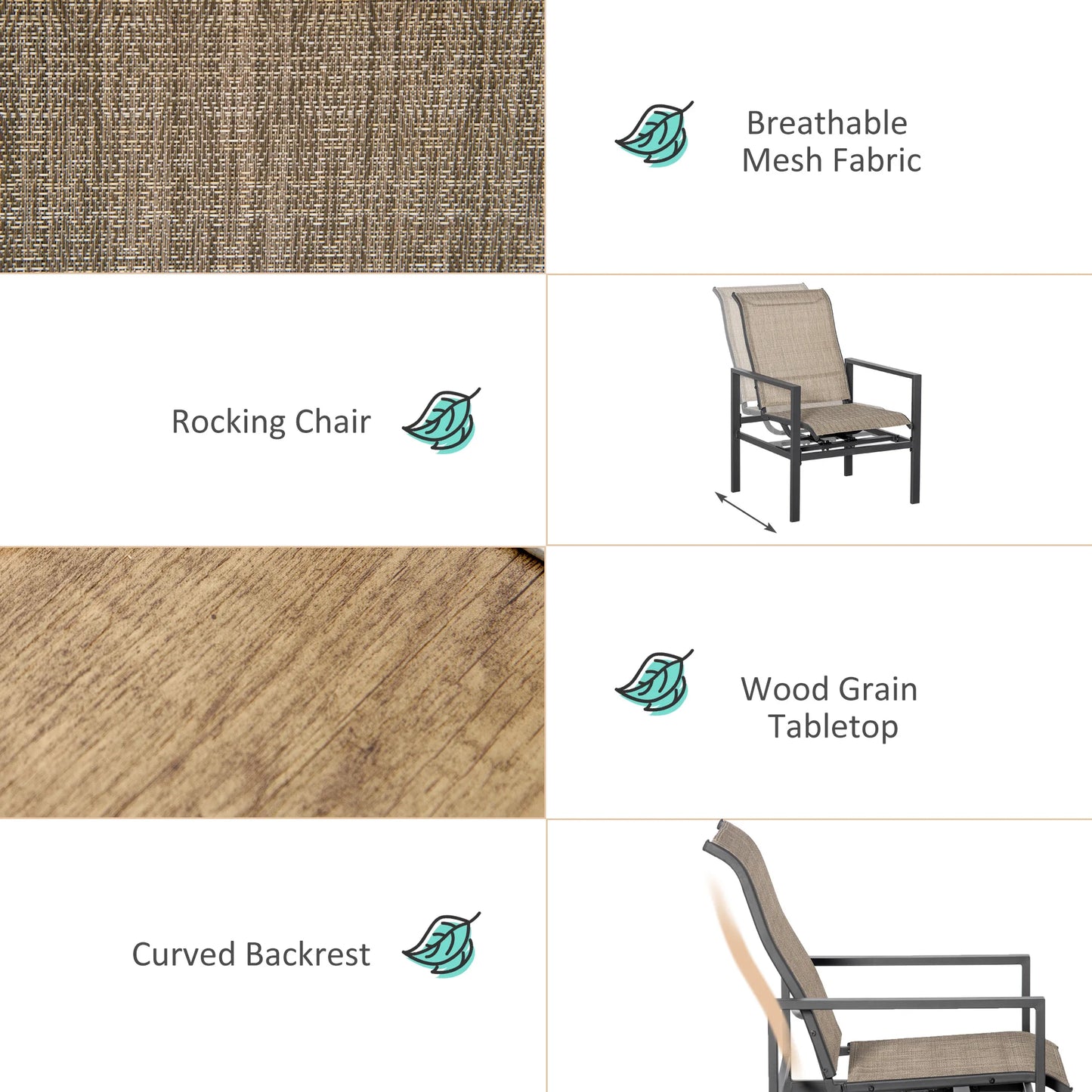 5 Piece Garden Patio Dining Set, Steel, Outdoor Conversation Set, Dinner Table with Built-In Ice Bucket Insert, 4 Rocking Chairs, Beige