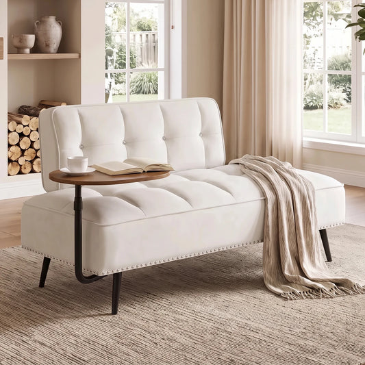 Modern Velvet Sofa With Rotating Side Table For Small Spaces