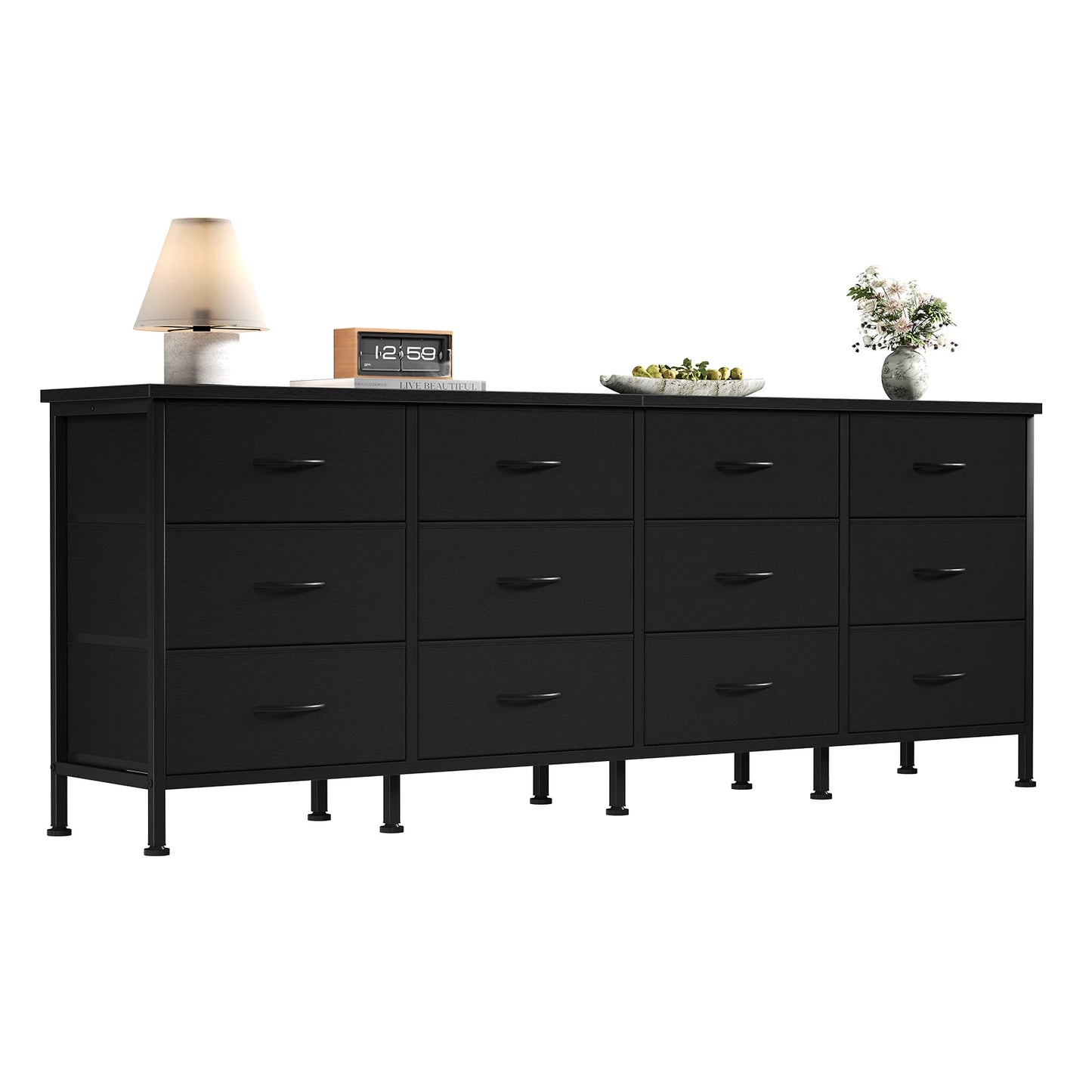 JHK 12 Fabric Cabinet For Living Room Drawers Beside Nightstand Tables Wood Top Entertainment Center Large Fabric TV Consoles for Bedroom Up to 80'' TVs Storage Closet Chest Clothes Display Of Furniture