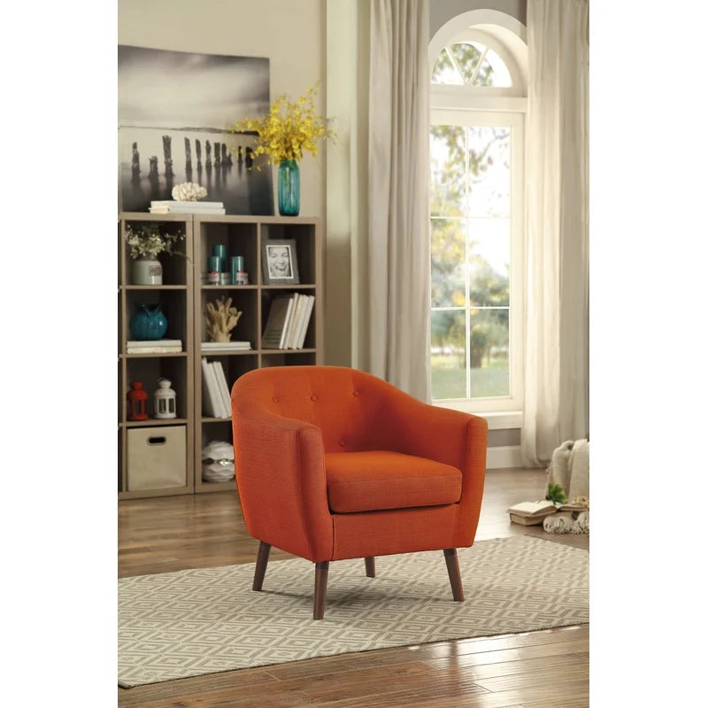Button Tufted Upholstered Accent Chair With Solid Wood Legs