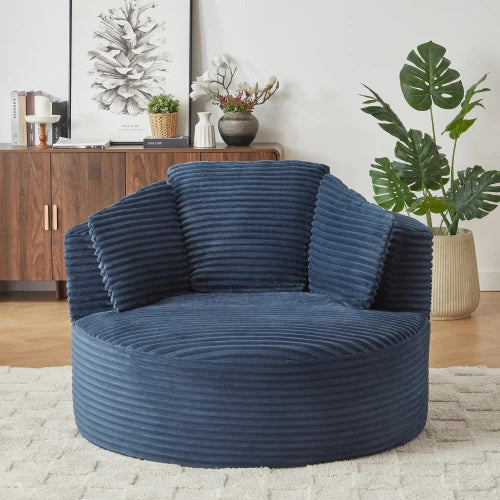 48.8" Round Chair Boneless Chaise Sofa Chair with Backrest and 3 Pillows for Living Room, No Assembly Required