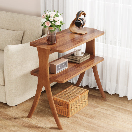 Tribesigns Narrow End Table With Two Tier Storage Shelf