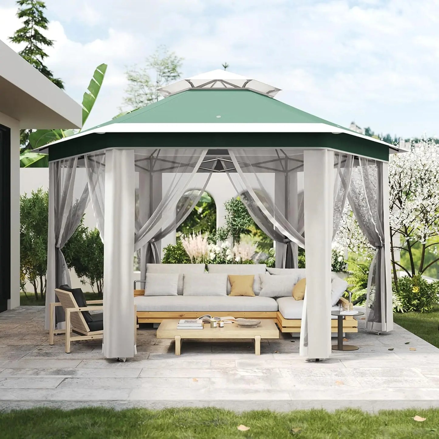 Alloy Steel Pop Up Gazebo With Mosquito Netting Vent Roof