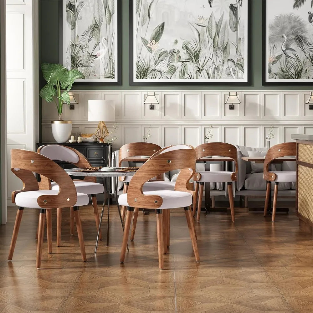 Wood Dining Chairs, Set of 4 Modern Upholstered Dining Chairs with Curved Backrest for Kitchen, Dining Room, Living, Customized