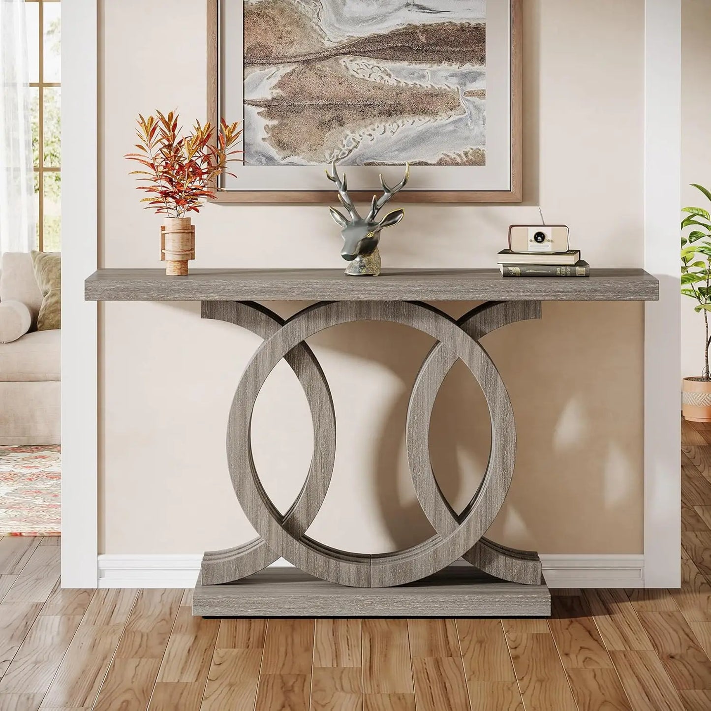 Little Tree Console Table With Geometric Wood Base
