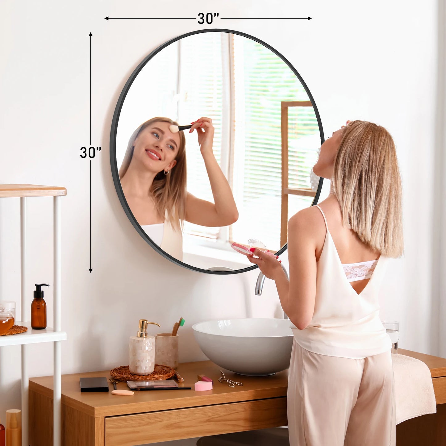 JHK Gold Round Vanity Mirror With Matte Metal Frame