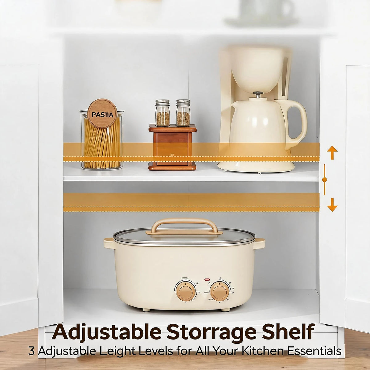 HiMISS Farmhouse Coffee Bar Cabinet With Mug Shelf And Hooks