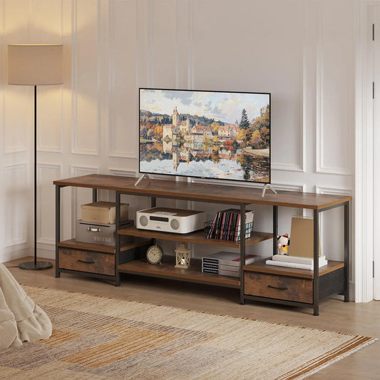 JHK Wooden TV Stand With Adjustable Shelves Entertainment Center