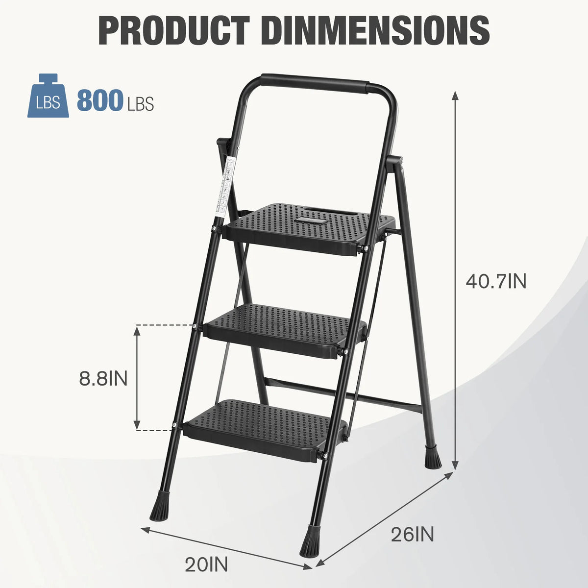 JHK Stainless Steel Folding Ladder Anti-Slip Portable Handle