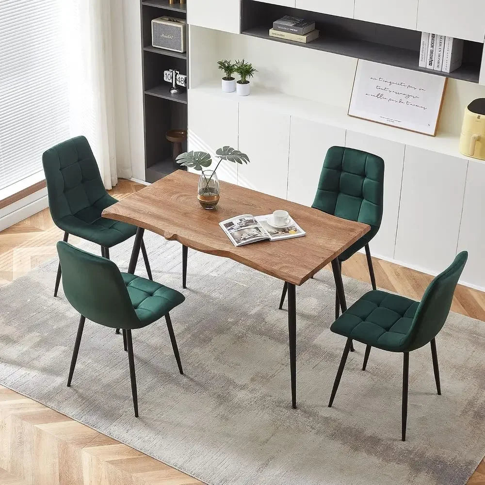 5-Piece Dining Table Set, 47 in ern Irregular RecKitchen Table & 4 orest Green Velvet Upholstery Side Chairs, Metal Legs, Dining