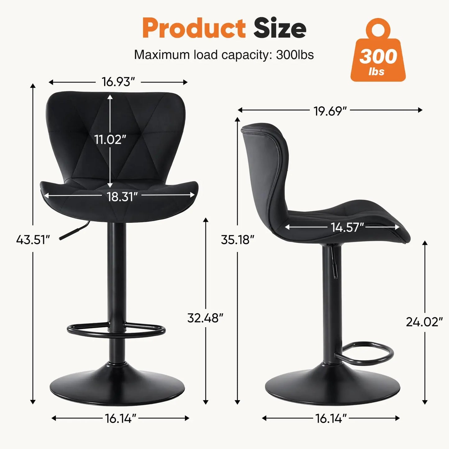 JHK Ergonomic Faux Leather Dining Chairs Set of 2 Adjustable Upholstered Swivel with Curved Backrest Metal Legs For Kitchen