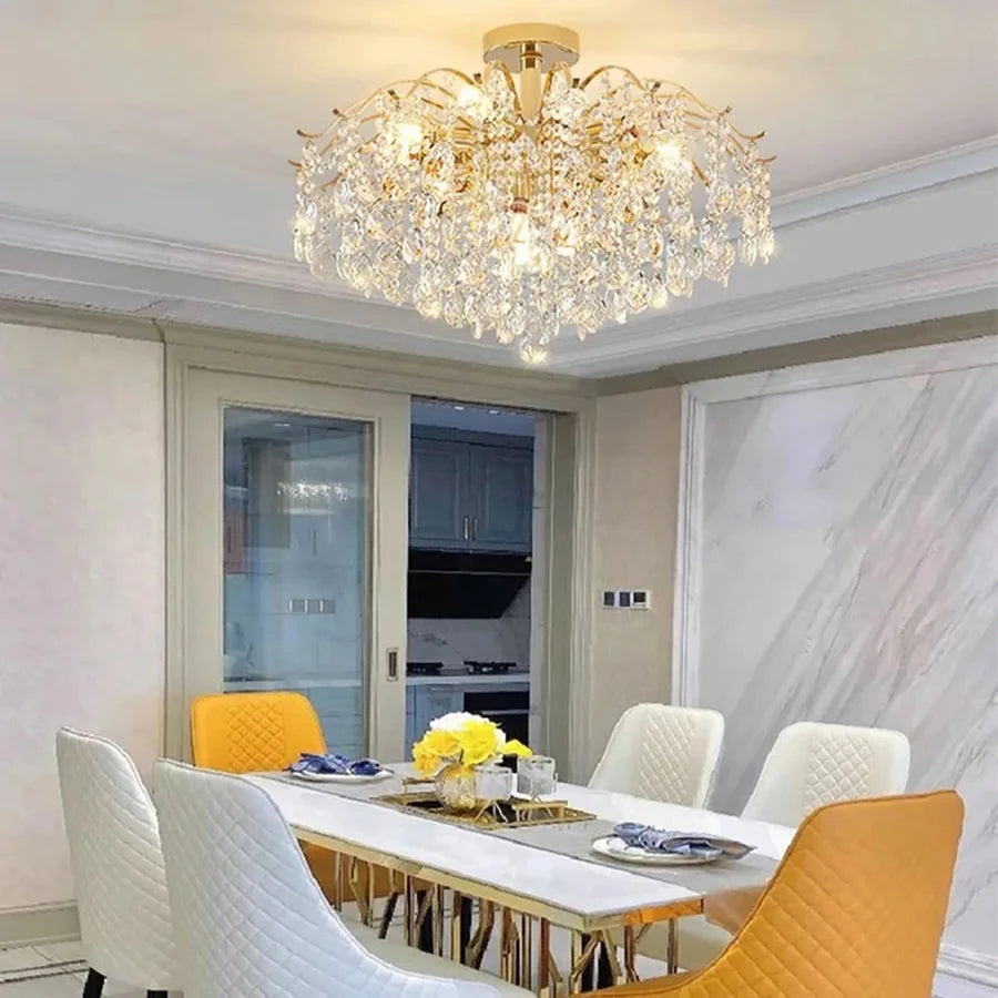 Luxury Crystal Pendant Light Lustre Chandelier LED Ceiling Lamp for Living Dining Room Bedroom Modern Home Gold 3 Color Lights
