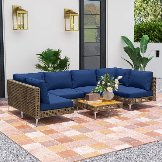 Outdoor Wicker Patio Furniture Set With Cushions And Acacia Table