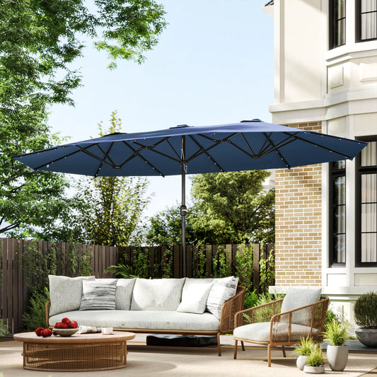 Outsunny Double Sided Solar Patio Umbrella With Led Garden Lights