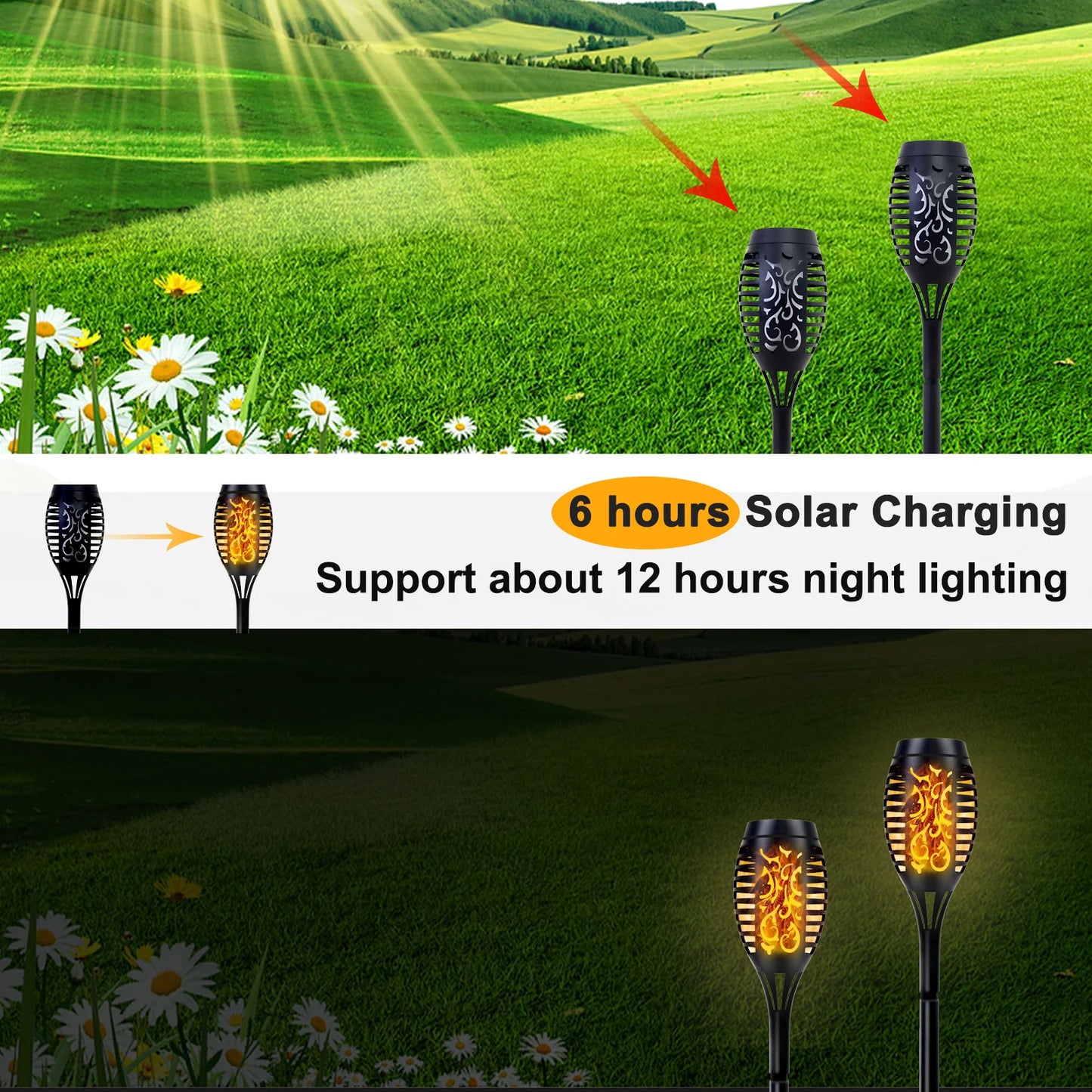 Outdoor Solar Torch Lights With Flickering Flame Waterproof Pathway