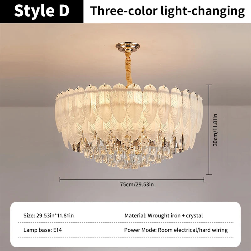 PIBAOGU Feather Crystal Chandelier With Dimmable Ambient Lighting