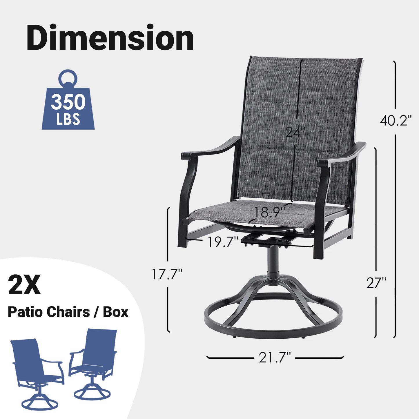 Farini 360° Swivel Outdoor Dining Chairs Set of 2, Patio Metal Paded Armchair with Textilene Fabric, All-Weather Resistant