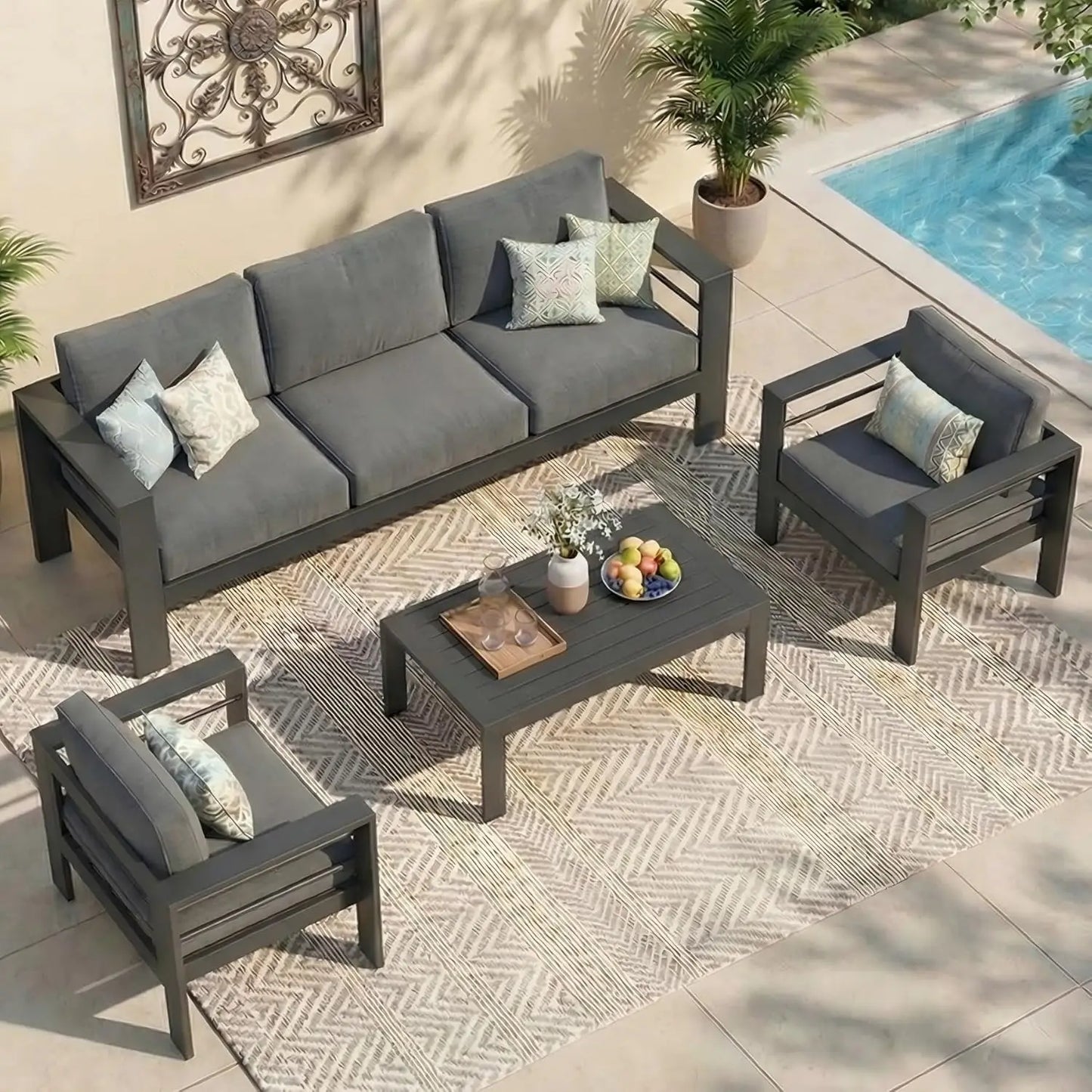 Aluminum Outdoor Patio Furniture Set, Oversized Patio Conversation Sets with Deep Seating and Wide Armrest, Outdoor, Customized