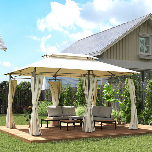 Outsunny Double Roof Patio Gazebo With Sidewalls And Curtains