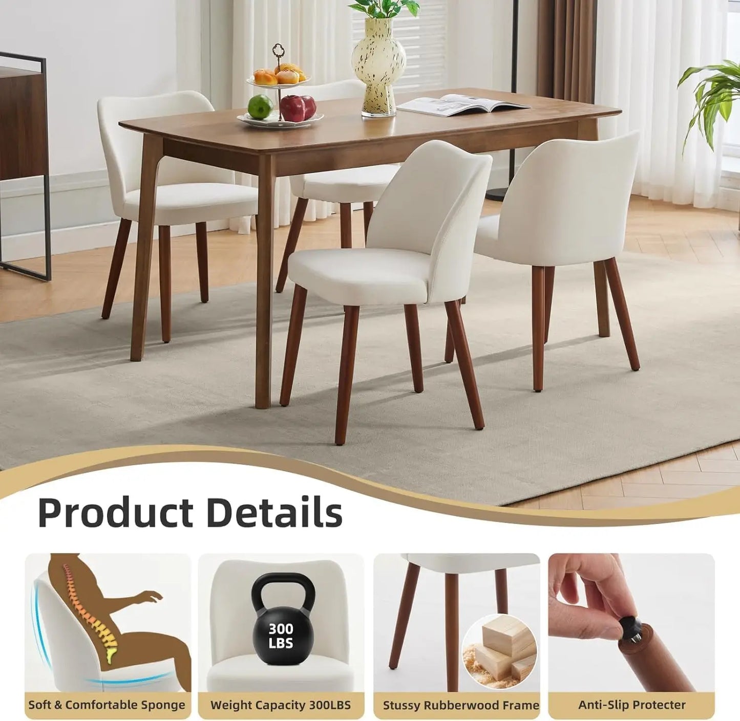 HobbyLane Mid Century Modern Dining Chairs Set 2 Linen Upholstered