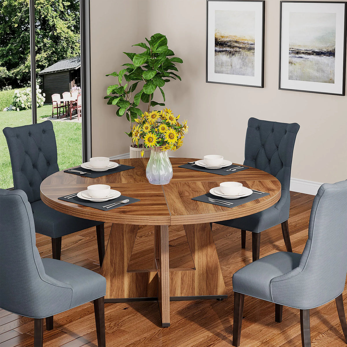 Tribesigns Modern Round Farmhouse Dining Table for Home