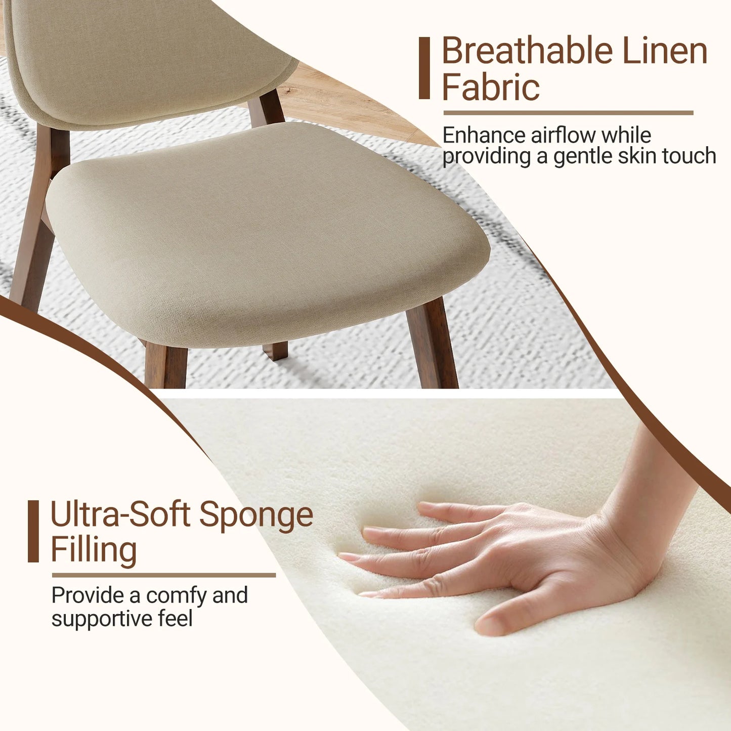 Modern Dining Chair Set of 2 w/ Upholstered Backrest Seat Linen Fabric for Room