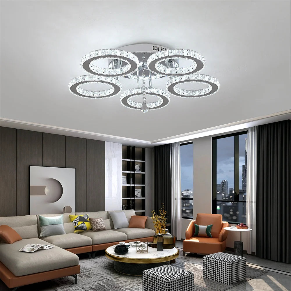 GreeLustr Modern Crystal Chandelier With App Dimmable Ceiling Light