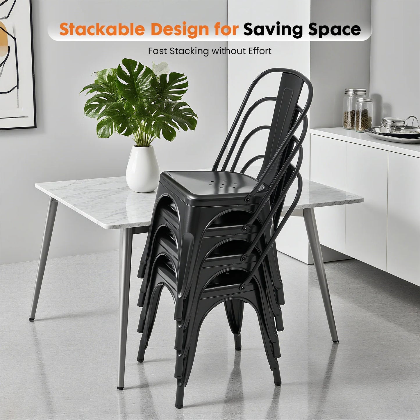 JHK Metal Stackable Dining Chairs For Patio And Outdoor Seating