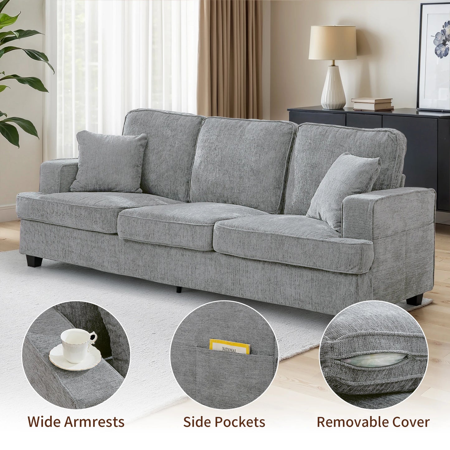 Cloud Chenile Sofa Modern 3 Seater for Living Room